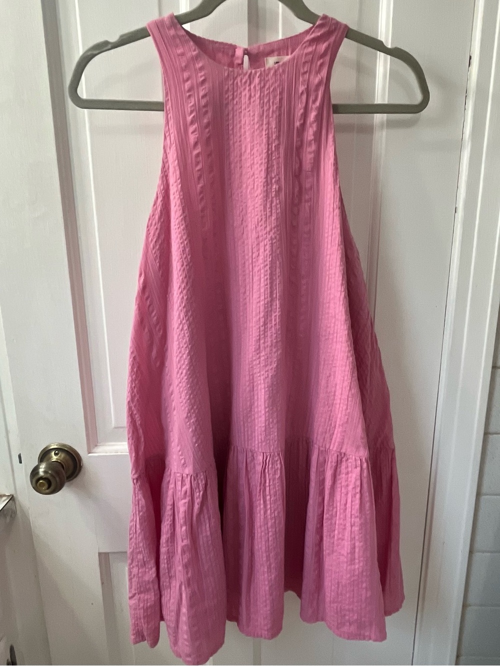 Urban Outfitters Maisey High-Neck Sleeveless Textured Ruffle-Hem Dress. Size Sm